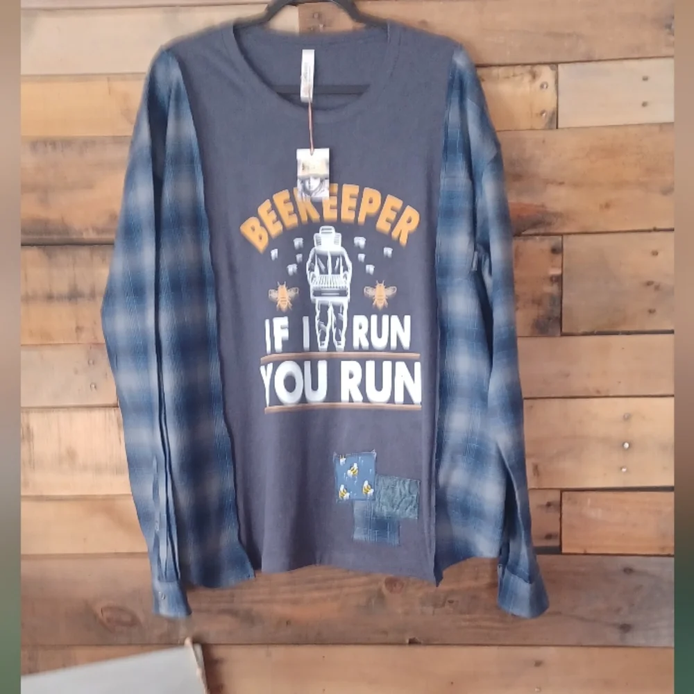 Blue Upcycled Graphic Long Sleeve Shirt - Picture 3 of 9